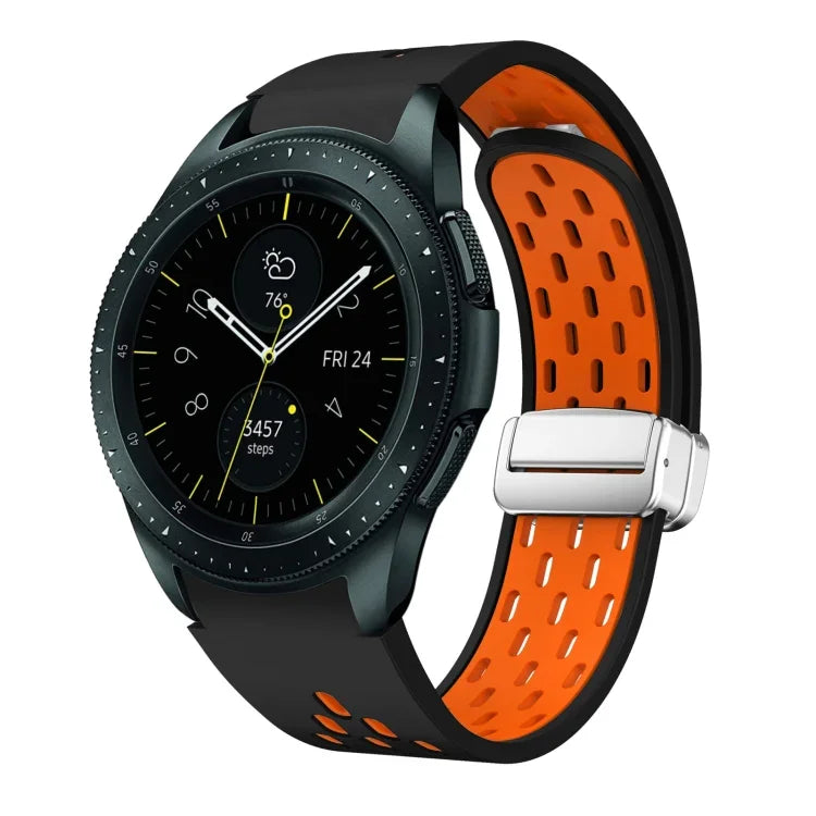 Two Color Magnetic Folding Silver Buckle Silicone Watch Band, For Samsung Galaxy Watch 3 41mm, For Samsung Galaxy Watch Active, For Samsung Galaxy Watch 42mm, For Samsung Gear S2 Classic