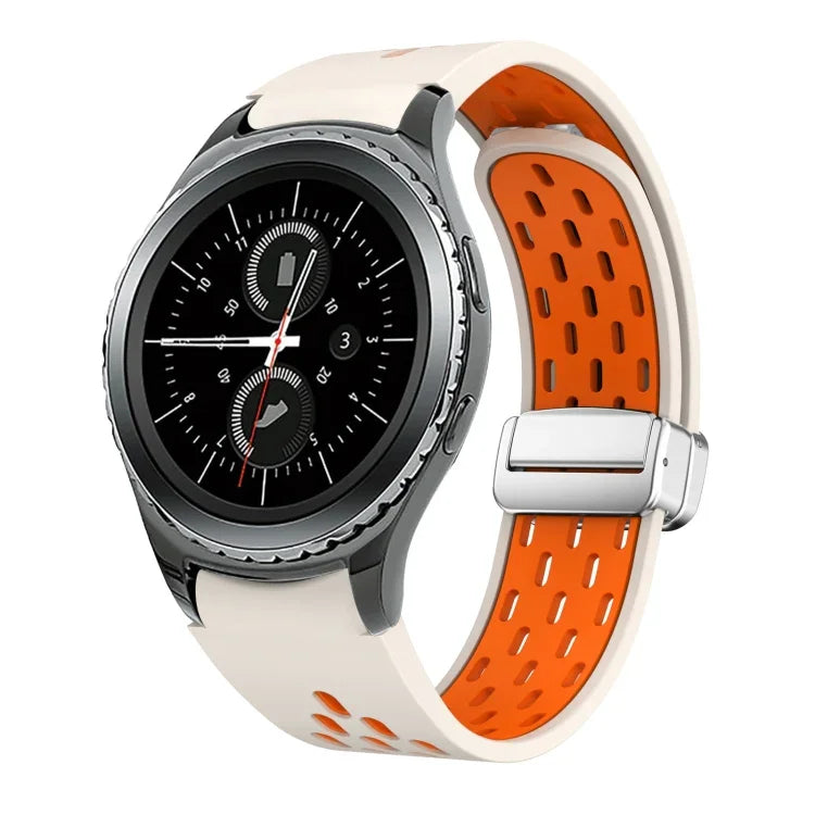 Two Color Magnetic Folding Silver Buckle Silicone Watch Band, For Samsung Galaxy Watch 3 41mm, For Samsung Galaxy Watch Active, For Samsung Galaxy Watch 42mm, For Samsung Gear S2 Classic