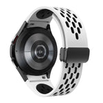 سوار ساعة سيليكون بمشبك أسود قابل للطي مغناطيسي بلونين، لساعات Samsung Galaxy Watch 7 40 / 44مم، لساعات Samsung Galaxy Watch 5 40 / 44مم، لساعات Samsung Galaxy Watch 4 40 / 44مم، لساعات Samsung Galaxy Watch 4 Classic 42 / 46مم