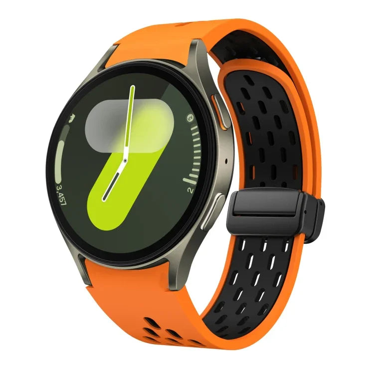 سوار ساعة سيليكون بمشبك أسود قابل للطي مغناطيسي بلونين، لساعات Samsung Galaxy Watch 7 40 / 44مم، لساعات Samsung Galaxy Watch 5 40 / 44مم، لساعات Samsung Galaxy Watch 4 40 / 44مم، لساعات Samsung Galaxy Watch 4 Classic 42 / 46مم