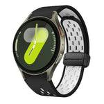 سوار ساعة سيليكون بمشبك أسود قابل للطي مغناطيسي بلونين، لساعات Samsung Galaxy Watch 7 40 / 44مم، لساعات Samsung Galaxy Watch 5 40 / 44مم، لساعات Samsung Galaxy Watch 4 40 / 44مم، لساعات Samsung Galaxy Watch 4 Classic 42 / 46مم