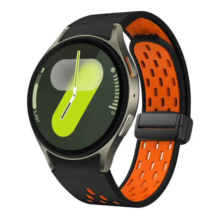 سوار ساعة سيليكون بمشبك أسود قابل للطي مغناطيسي بلونين، لساعات Samsung Galaxy Watch 7 40 / 44مم، لساعات Samsung Galaxy Watch 5 40 / 44مم، لساعات Samsung Galaxy Watch 4 40 / 44مم، لساعات Samsung Galaxy Watch 4 Classic 42 / 46مم
