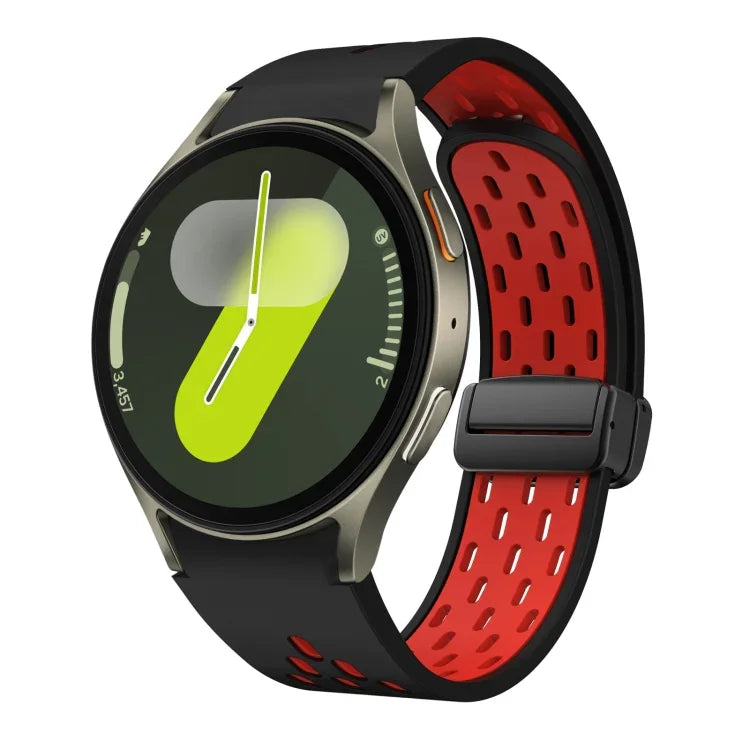 سوار ساعة سيليكون بمشبك أسود قابل للطي مغناطيسي بلونين، لساعات Samsung Galaxy Watch 7 40 / 44مم، لساعات Samsung Galaxy Watch 5 40 / 44مم، لساعات Samsung Galaxy Watch 4 40 / 44مم، لساعات Samsung Galaxy Watch 4 Classic 42 / 46مم