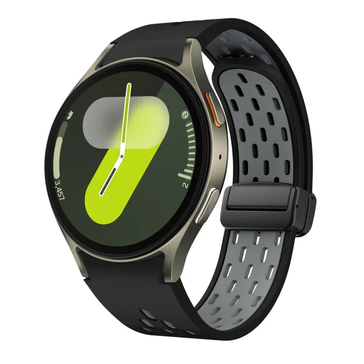سوار ساعة سيليكون بمشبك أسود قابل للطي مغناطيسي بلونين، لساعات Samsung Galaxy Watch 7 40 / 44مم، لساعات Samsung Galaxy Watch 5 40 / 44مم، لساعات Samsung Galaxy Watch 4 40 / 44مم، لساعات Samsung Galaxy Watch 4 Classic 42 / 46مم
