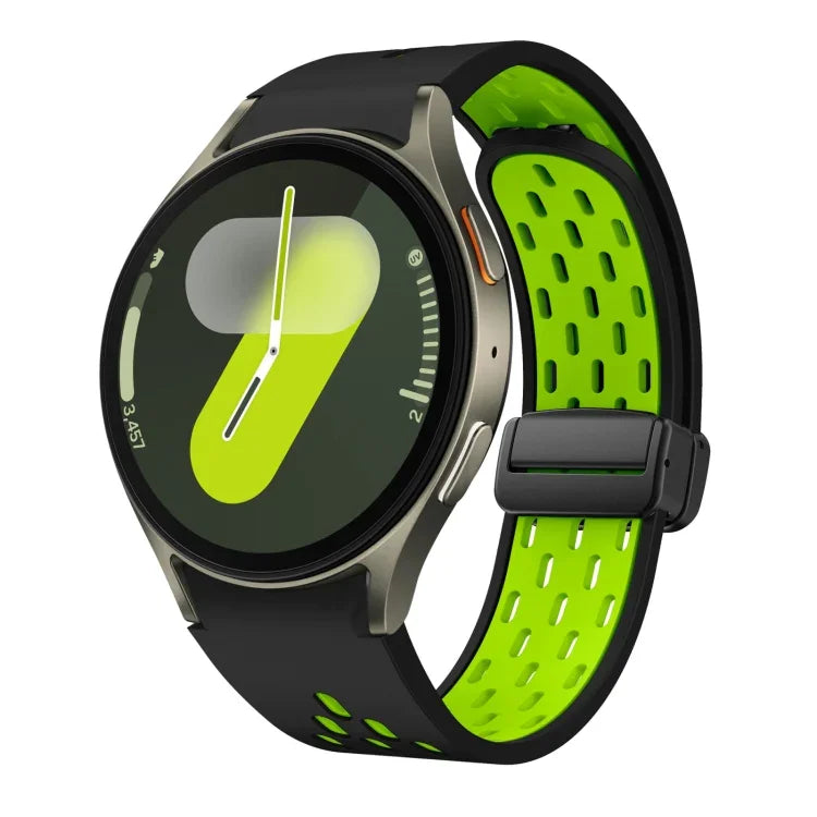 سوار ساعة سيليكون بمشبك أسود قابل للطي مغناطيسي بلونين، لساعات Samsung Galaxy Watch 7 40 / 44مم، لساعات Samsung Galaxy Watch 5 40 / 44مم، لساعات Samsung Galaxy Watch 4 40 / 44مم، لساعات Samsung Galaxy Watch 4 Classic 42 / 46مم