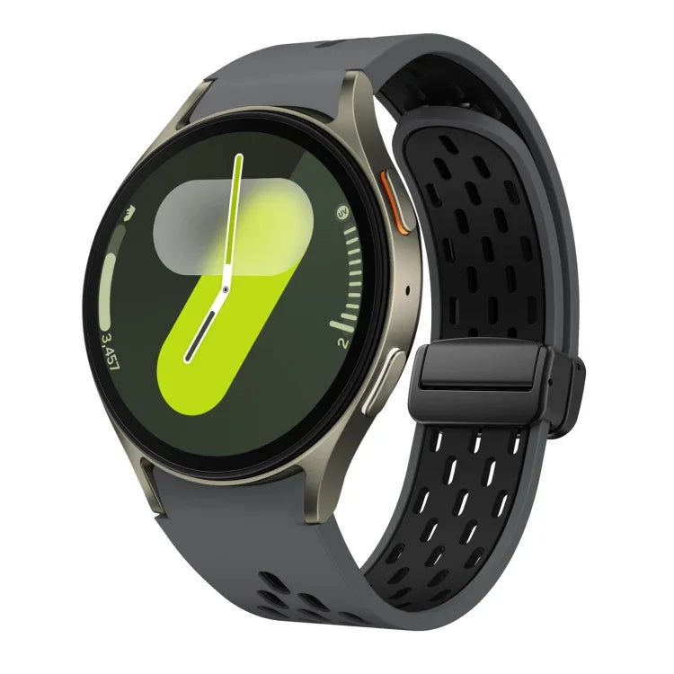 سوار ساعة سيليكون بمشبك أسود قابل للطي مغناطيسي بلونين، لساعات Samsung Galaxy Watch 7 40 / 44مم، لساعات Samsung Galaxy Watch 5 40 / 44مم، لساعات Samsung Galaxy Watch 4 40 / 44مم، لساعات Samsung Galaxy Watch 4 Classic 42 / 46مم