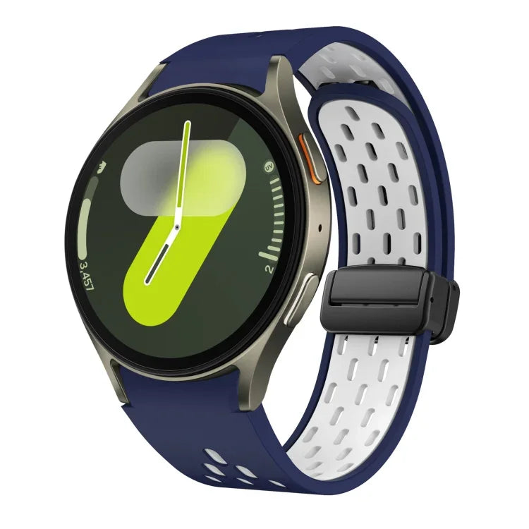 سوار ساعة سيليكون بمشبك أسود قابل للطي مغناطيسي بلونين، لساعات Samsung Galaxy Watch 7 40 / 44مم، لساعات Samsung Galaxy Watch 5 40 / 44مم، لساعات Samsung Galaxy Watch 4 40 / 44مم، لساعات Samsung Galaxy Watch 4 Classic 42 / 46مم