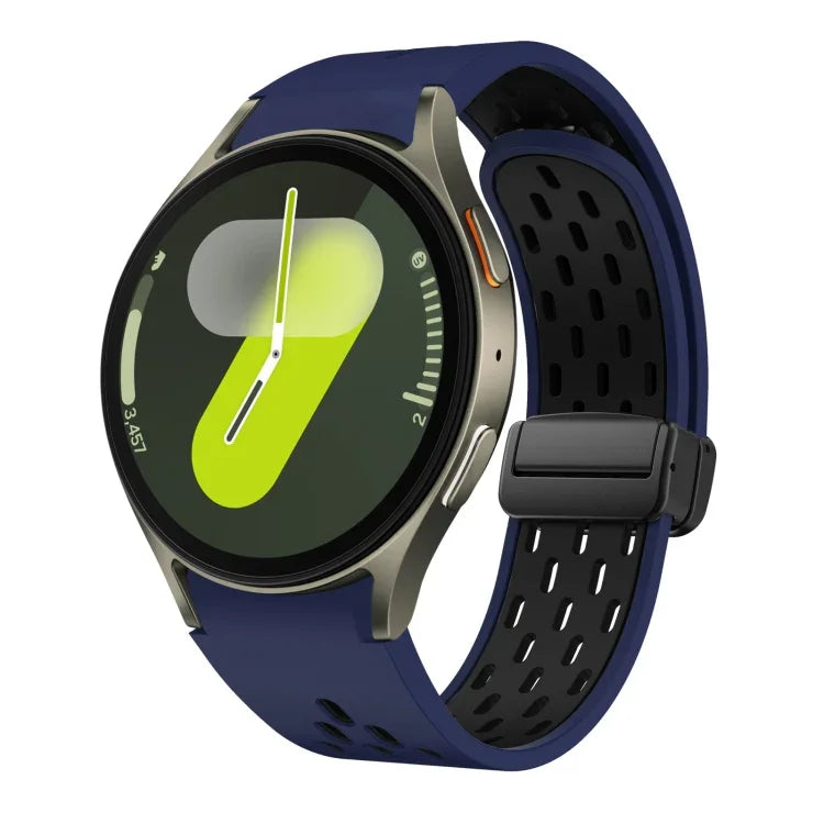 سوار ساعة سيليكون بمشبك أسود قابل للطي مغناطيسي بلونين، لساعات Samsung Galaxy Watch 7 40 / 44مم، لساعات Samsung Galaxy Watch 5 40 / 44مم، لساعات Samsung Galaxy Watch 4 40 / 44مم، لساعات Samsung Galaxy Watch 4 Classic 42 / 46مم