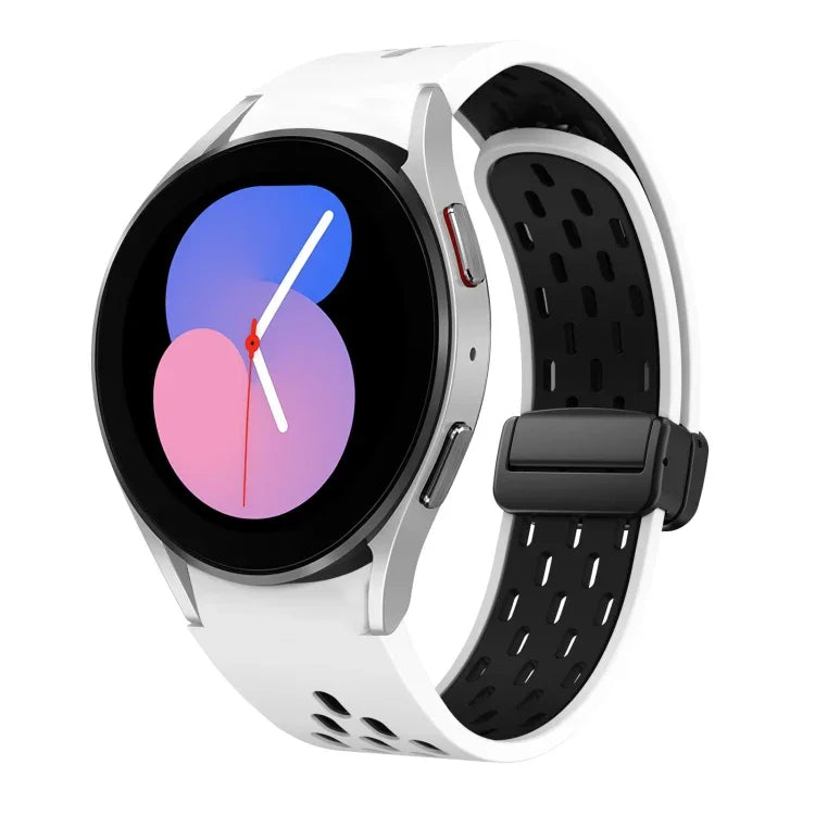 سوار ساعة سيليكون بمشبك أسود قابل للطي مغناطيسي بلونين، لساعات Samsung Galaxy Watch 7 40 / 44مم، لساعات Samsung Galaxy Watch 5 40 / 44مم، لساعات Samsung Galaxy Watch 4 40 / 44مم، لساعات Samsung Galaxy Watch 4 Classic 42 / 46مم