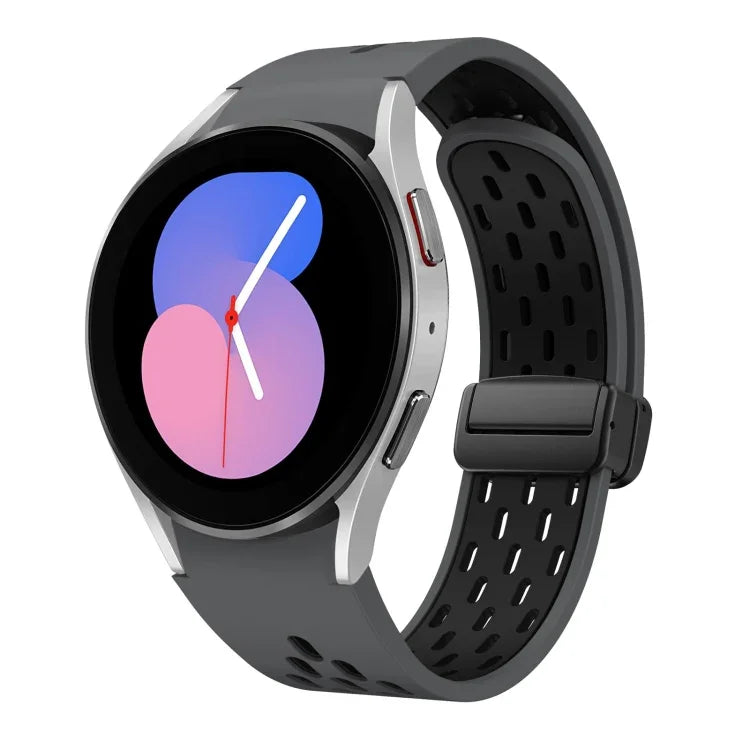 سوار ساعة سيليكون بمشبك أسود قابل للطي مغناطيسي بلونين، لساعات Samsung Galaxy Watch 7 40 / 44مم، لساعات Samsung Galaxy Watch 5 40 / 44مم، لساعات Samsung Galaxy Watch 4 40 / 44مم، لساعات Samsung Galaxy Watch 4 Classic 42 / 46مم