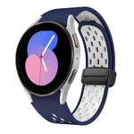سوار ساعة سيليكون بمشبك أسود قابل للطي مغناطيسي بلونين، لساعات Samsung Galaxy Watch 7 40 / 44مم، لساعات Samsung Galaxy Watch 5 40 / 44مم، لساعات Samsung Galaxy Watch 4 40 / 44مم، لساعات Samsung Galaxy Watch 4 Classic 42 / 46مم