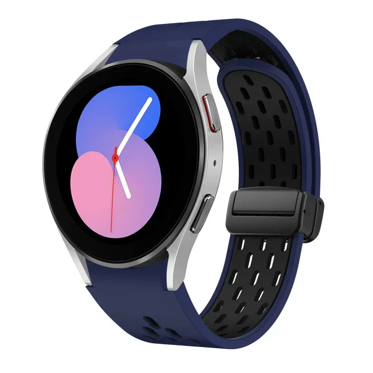 سوار ساعة سيليكون بمشبك أسود قابل للطي مغناطيسي بلونين، لساعات Samsung Galaxy Watch 7 40 / 44مم، لساعات Samsung Galaxy Watch 5 40 / 44مم، لساعات Samsung Galaxy Watch 4 40 / 44مم، لساعات Samsung Galaxy Watch 4 Classic 42 / 46مم