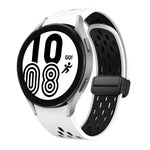 سوار ساعة سيليكون بمشبك أسود قابل للطي مغناطيسي بلونين، لساعات Samsung Galaxy Watch 7 40 / 44مم، لساعات Samsung Galaxy Watch 5 40 / 44مم، لساعات Samsung Galaxy Watch 4 40 / 44مم، لساعات Samsung Galaxy Watch 4 Classic 42 / 46مم