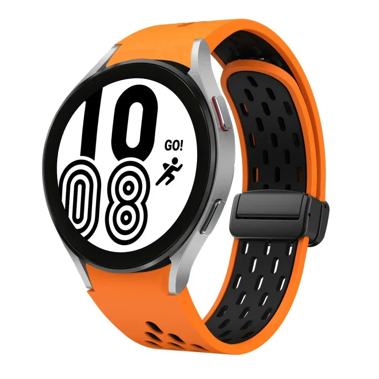 سوار ساعة سيليكون بمشبك أسود قابل للطي مغناطيسي بلونين، لساعات Samsung Galaxy Watch 7 40 / 44مم، لساعات Samsung Galaxy Watch 5 40 / 44مم، لساعات Samsung Galaxy Watch 4 40 / 44مم، لساعات Samsung Galaxy Watch 4 Classic 42 / 46مم