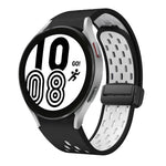 سوار ساعة سيليكون بمشبك أسود قابل للطي مغناطيسي بلونين، لساعات Samsung Galaxy Watch 7 40 / 44مم، لساعات Samsung Galaxy Watch 5 40 / 44مم، لساعات Samsung Galaxy Watch 4 40 / 44مم، لساعات Samsung Galaxy Watch 4 Classic 42 / 46مم