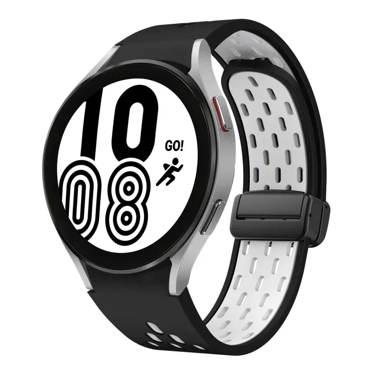 سوار ساعة سيليكون بمشبك أسود قابل للطي مغناطيسي بلونين، لساعات Samsung Galaxy Watch 7 40 / 44مم، لساعات Samsung Galaxy Watch 5 40 / 44مم، لساعات Samsung Galaxy Watch 4 40 / 44مم، لساعات Samsung Galaxy Watch 4 Classic 42 / 46مم