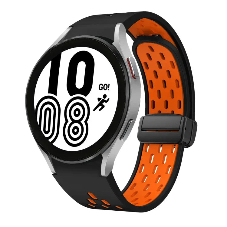 سوار ساعة سيليكون بمشبك أسود قابل للطي مغناطيسي بلونين، لساعات Samsung Galaxy Watch 7 40 / 44مم، لساعات Samsung Galaxy Watch 5 40 / 44مم، لساعات Samsung Galaxy Watch 4 40 / 44مم، لساعات Samsung Galaxy Watch 4 Classic 42 / 46مم