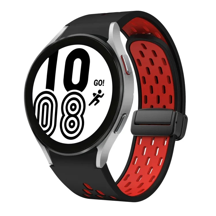 سوار ساعة سيليكون بمشبك أسود قابل للطي مغناطيسي بلونين، لساعات Samsung Galaxy Watch 7 40 / 44مم، لساعات Samsung Galaxy Watch 5 40 / 44مم، لساعات Samsung Galaxy Watch 4 40 / 44مم، لساعات Samsung Galaxy Watch 4 Classic 42 / 46مم