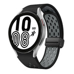 سوار ساعة سيليكون بمشبك أسود قابل للطي مغناطيسي بلونين، لساعات Samsung Galaxy Watch 7 40 / 44مم، لساعات Samsung Galaxy Watch 5 40 / 44مم، لساعات Samsung Galaxy Watch 4 40 / 44مم، لساعات Samsung Galaxy Watch 4 Classic 42 / 46مم