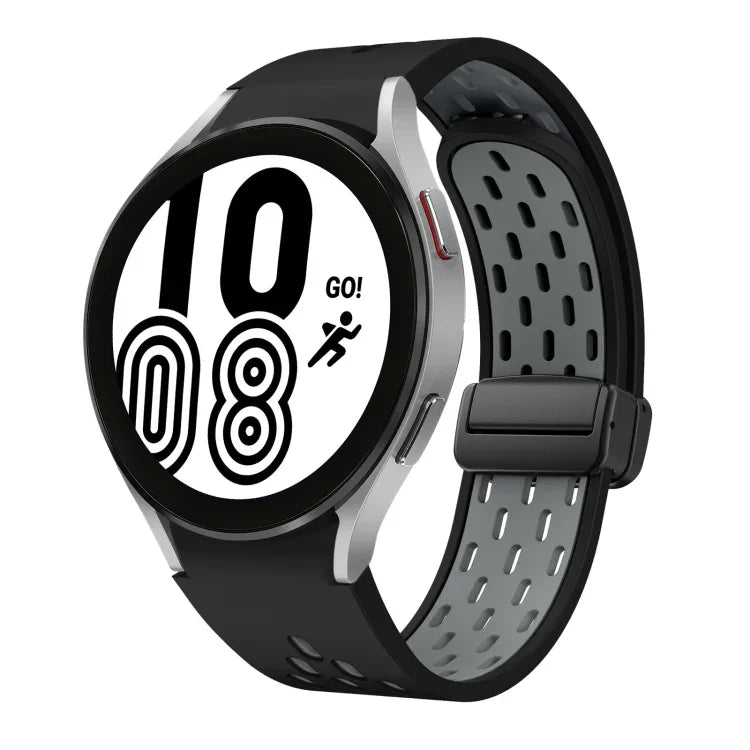 سوار ساعة سيليكون بمشبك أسود قابل للطي مغناطيسي بلونين، لساعات Samsung Galaxy Watch 7 40 / 44مم، لساعات Samsung Galaxy Watch 5 40 / 44مم، لساعات Samsung Galaxy Watch 4 40 / 44مم، لساعات Samsung Galaxy Watch 4 Classic 42 / 46مم