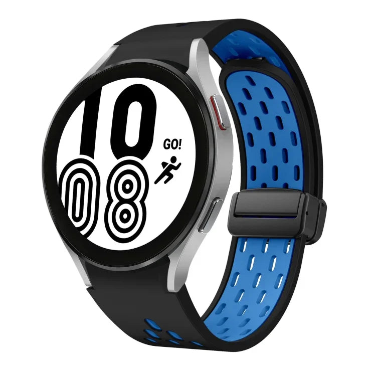 سوار ساعة سيليكون بمشبك أسود قابل للطي مغناطيسي بلونين، لساعات Samsung Galaxy Watch 7 40 / 44مم، لساعات Samsung Galaxy Watch 5 40 / 44مم، لساعات Samsung Galaxy Watch 4 40 / 44مم، لساعات Samsung Galaxy Watch 4 Classic 42 / 46مم