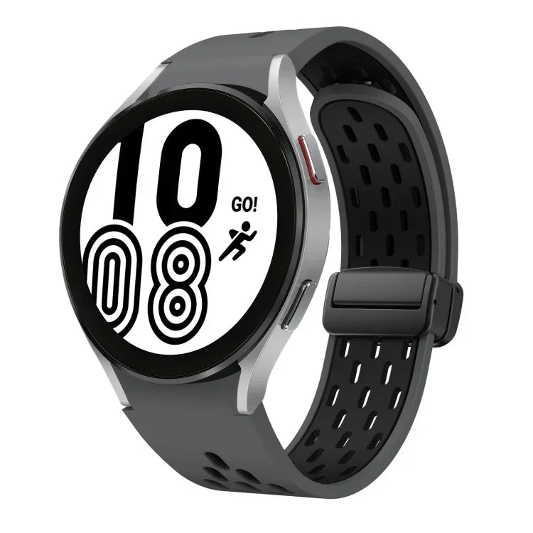 سوار ساعة سيليكون بمشبك أسود قابل للطي مغناطيسي بلونين، لساعات Samsung Galaxy Watch 7 40 / 44مم، لساعات Samsung Galaxy Watch 5 40 / 44مم، لساعات Samsung Galaxy Watch 4 40 / 44مم، لساعات Samsung Galaxy Watch 4 Classic 42 / 46مم