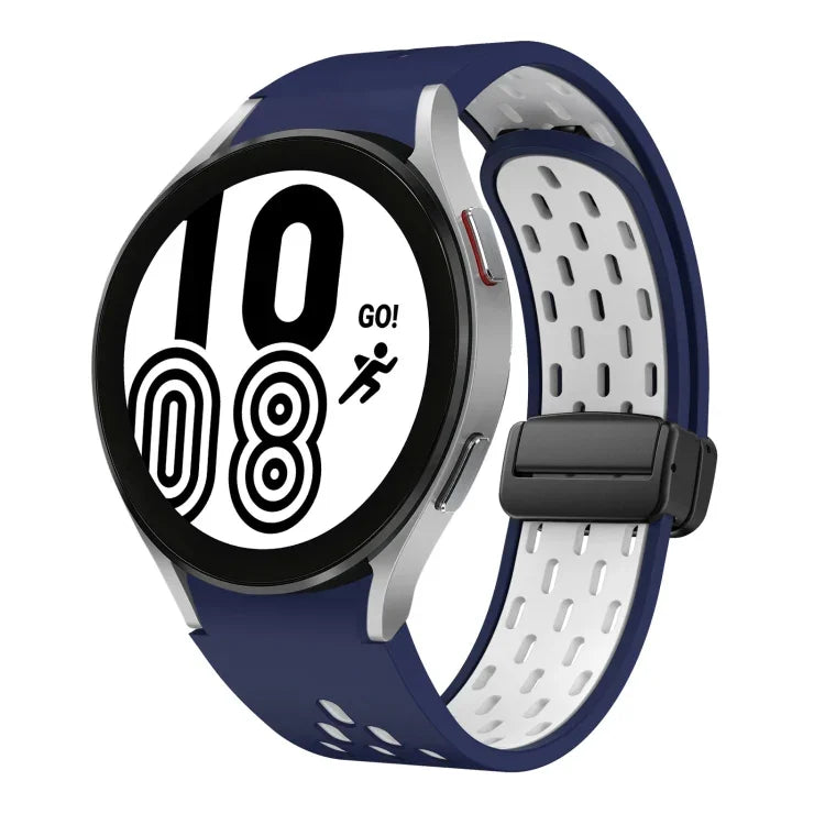 سوار ساعة سيليكون بمشبك أسود قابل للطي مغناطيسي بلونين، لساعات Samsung Galaxy Watch 7 40 / 44مم، لساعات Samsung Galaxy Watch 5 40 / 44مم، لساعات Samsung Galaxy Watch 4 40 / 44مم، لساعات Samsung Galaxy Watch 4 Classic 42 / 46مم