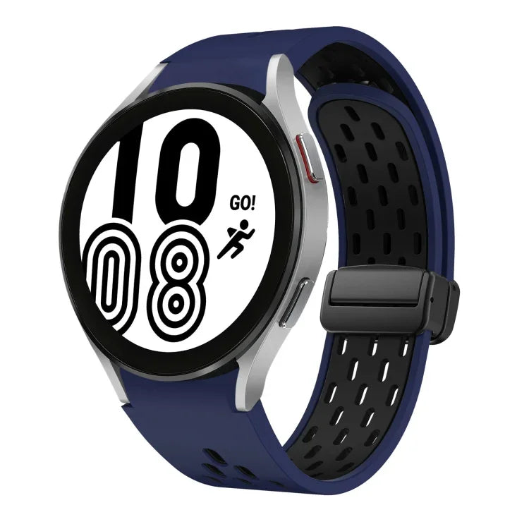 سوار ساعة سيليكون بمشبك أسود قابل للطي مغناطيسي بلونين، لساعات Samsung Galaxy Watch 7 40 / 44مم، لساعات Samsung Galaxy Watch 5 40 / 44مم، لساعات Samsung Galaxy Watch 4 40 / 44مم، لساعات Samsung Galaxy Watch 4 Classic 42 / 46مم
