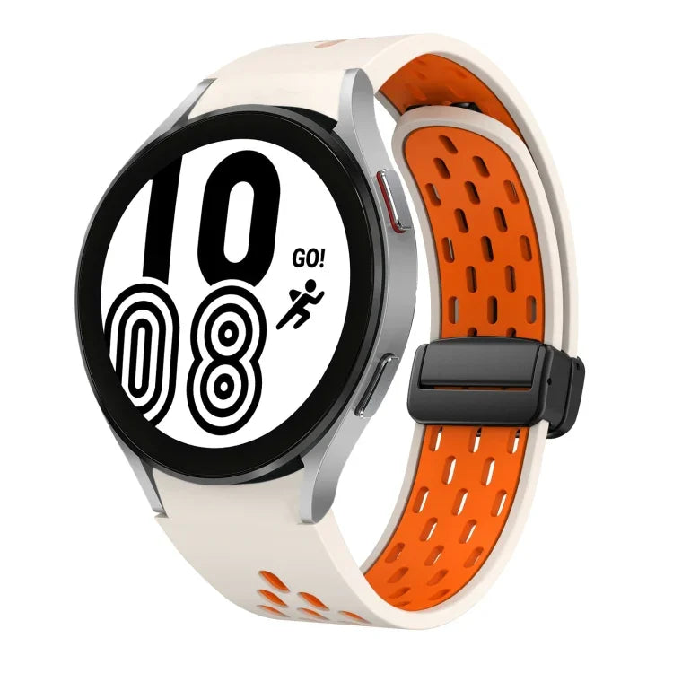 سوار ساعة سيليكون بمشبك أسود قابل للطي مغناطيسي بلونين، لساعات Samsung Galaxy Watch 7 40 / 44مم، لساعات Samsung Galaxy Watch 5 40 / 44مم، لساعات Samsung Galaxy Watch 4 40 / 44مم، لساعات Samsung Galaxy Watch 4 Classic 42 / 46مم