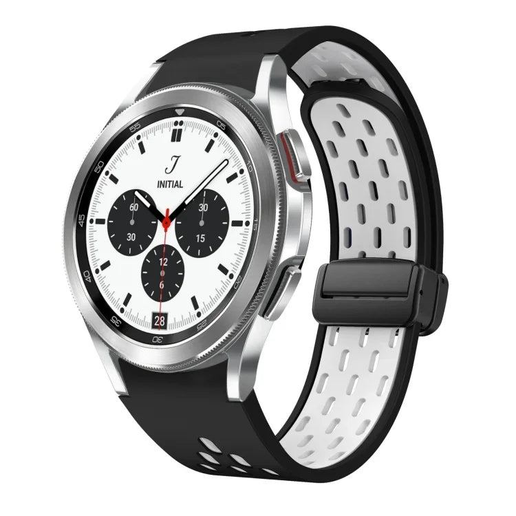 سوار ساعة سيليكون بمشبك أسود قابل للطي مغناطيسي بلونين، لساعات Samsung Galaxy Watch 7 40 / 44مم، لساعات Samsung Galaxy Watch 5 40 / 44مم، لساعات Samsung Galaxy Watch 4 40 / 44مم، لساعات Samsung Galaxy Watch 4 Classic 42 / 46مم