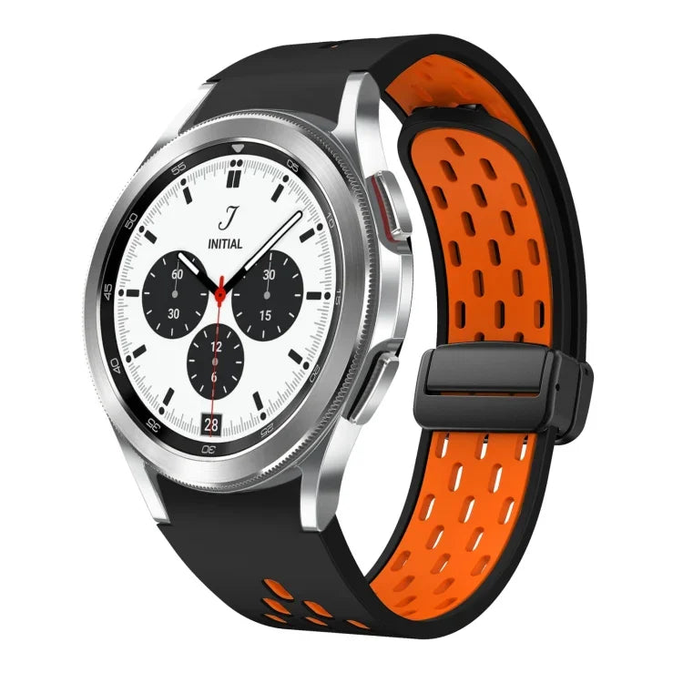 سوار ساعة سيليكون بمشبك أسود قابل للطي مغناطيسي بلونين، لساعات Samsung Galaxy Watch 7 40 / 44مم، لساعات Samsung Galaxy Watch 5 40 / 44مم، لساعات Samsung Galaxy Watch 4 40 / 44مم، لساعات Samsung Galaxy Watch 4 Classic 42 / 46مم