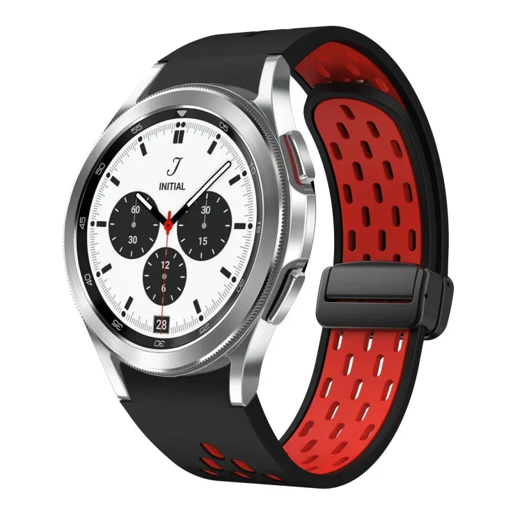 سوار ساعة سيليكون بمشبك أسود قابل للطي مغناطيسي بلونين، لساعات Samsung Galaxy Watch 7 40 / 44مم، لساعات Samsung Galaxy Watch 5 40 / 44مم، لساعات Samsung Galaxy Watch 4 40 / 44مم، لساعات Samsung Galaxy Watch 4 Classic 42 / 46مم