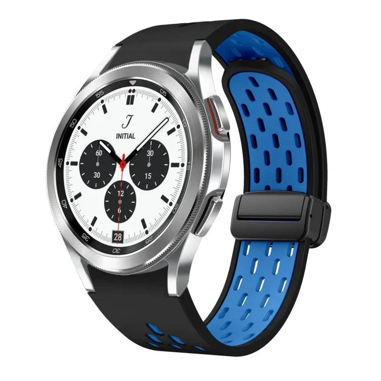 سوار ساعة سيليكون بمشبك أسود قابل للطي مغناطيسي بلونين، لساعات Samsung Galaxy Watch 7 40 / 44مم، لساعات Samsung Galaxy Watch 5 40 / 44مم، لساعات Samsung Galaxy Watch 4 40 / 44مم، لساعات Samsung Galaxy Watch 4 Classic 42 / 46مم