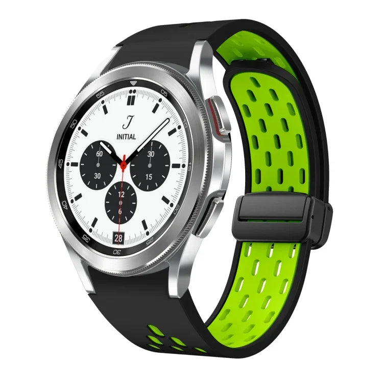 سوار ساعة سيليكون بمشبك أسود قابل للطي مغناطيسي بلونين، لساعات Samsung Galaxy Watch 7 40 / 44مم، لساعات Samsung Galaxy Watch 5 40 / 44مم، لساعات Samsung Galaxy Watch 4 40 / 44مم، لساعات Samsung Galaxy Watch 4 Classic 42 / 46مم