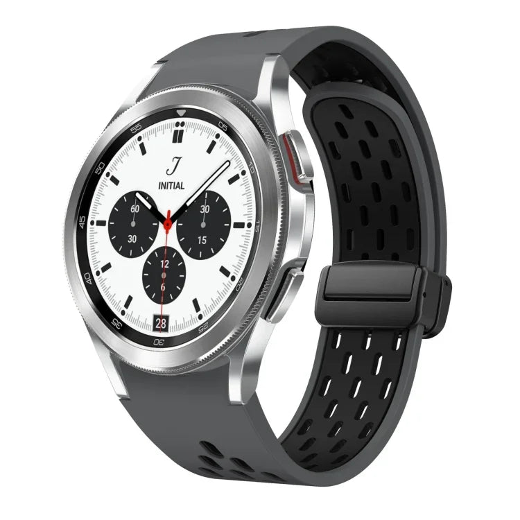 سوار ساعة سيليكون بمشبك أسود قابل للطي مغناطيسي بلونين، لساعات Samsung Galaxy Watch 7 40 / 44مم، لساعات Samsung Galaxy Watch 5 40 / 44مم، لساعات Samsung Galaxy Watch 4 40 / 44مم، لساعات Samsung Galaxy Watch 4 Classic 42 / 46مم