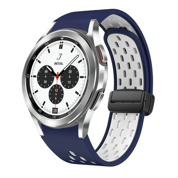 سوار ساعة سيليكون بمشبك أسود قابل للطي مغناطيسي بلونين، لساعات Samsung Galaxy Watch 7 40 / 44مم، لساعات Samsung Galaxy Watch 5 40 / 44مم، لساعات Samsung Galaxy Watch 4 40 / 44مم، لساعات Samsung Galaxy Watch 4 Classic 42 / 46مم