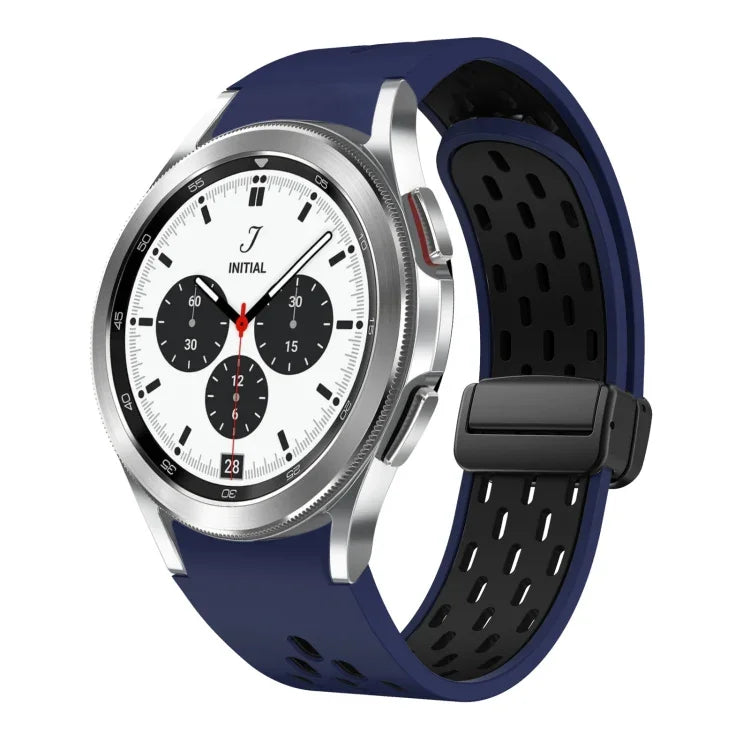 سوار ساعة سيليكون بمشبك أسود قابل للطي مغناطيسي بلونين، لساعات Samsung Galaxy Watch 7 40 / 44مم، لساعات Samsung Galaxy Watch 5 40 / 44مم، لساعات Samsung Galaxy Watch 4 40 / 44مم، لساعات Samsung Galaxy Watch 4 Classic 42 / 46مم
