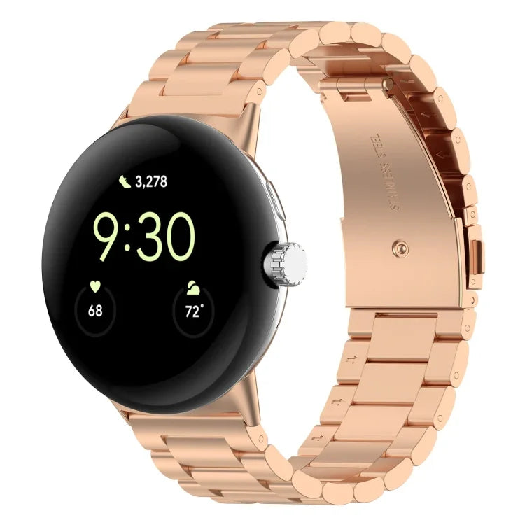 سوار ساعة معدني من الفولاذ المقاوم للصدأ بثلاث خرزات، لساعة Google Pixel 4 / Watch 3 مقاس 45مم، لساعة Google Pixel 4 / 3 / 2 / 1 مقاس 41مم