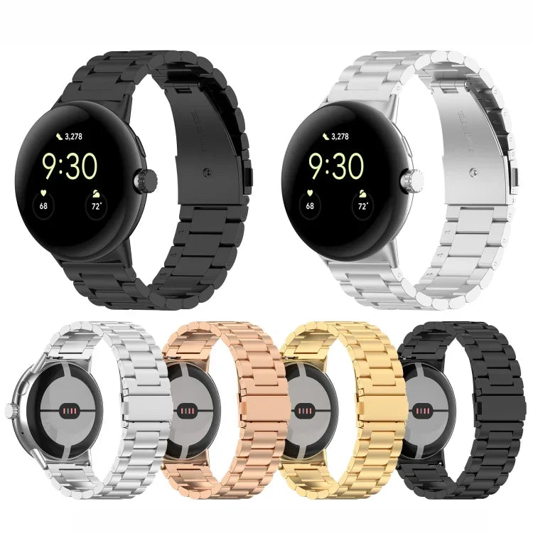 سوار ساعة معدني من الفولاذ المقاوم للصدأ بثلاث خرزات، لساعة Google Pixel 4 / Watch 3 مقاس 45مم، لساعة Google Pixel 4 / 3 / 2 / 1 مقاس 41مم