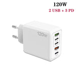 شاحن متعدد المنافذ 120 واط 3 PD Type-C مزدوج USB للهواتف المحمولة، قابس الاتحاد الأوروبي، قابس الاتحاد الأوروبي