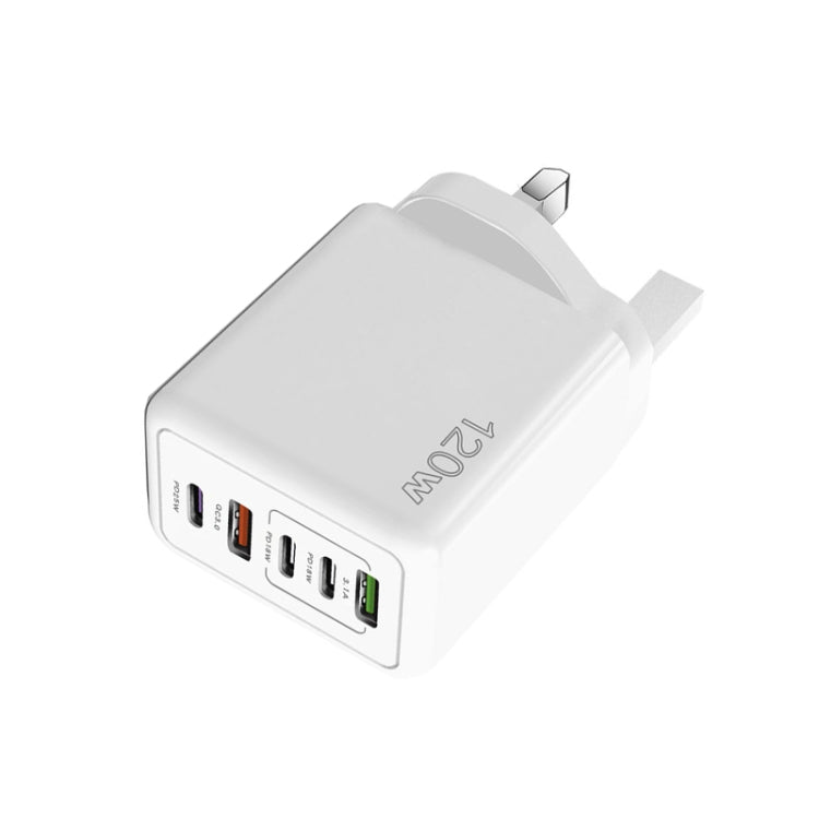 شاحن متعدد المنافذ 120 واط 3 PD Type-C مزدوج USB للهواتف المحمولة، قابس المملكة المتحدة، قابس المملكة المتحدة