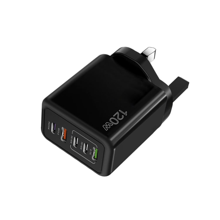 شاحن متعدد المنافذ 120 واط 3 PD Type-C مزدوج USB للهواتف المحمولة، قابس المملكة المتحدة، قابس المملكة المتحدة