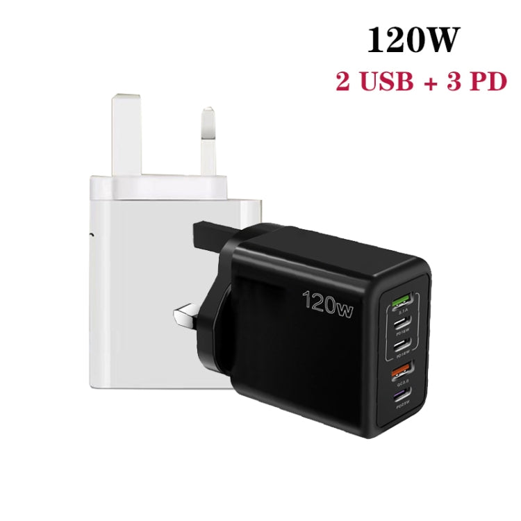 شاحن متعدد المنافذ 120 واط 3 PD Type-C مزدوج USB للهواتف المحمولة، قابس المملكة المتحدة، قابس المملكة المتحدة