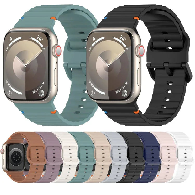 سوار ساعة سيليكون مخيط بنقشة حبيبات متموجة، لسلسلة Apple Watch SE 2023 مقاس 44مم، لسلسلة Apple Watch SE 2023 مقاس 40مم، لسلسلة Apple Watch Ultra 2 مقاس 49مم، لسلسلة Apple Watch 9 مقاس 45مم
