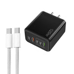 شاحن سريع متعدد المنافذ بقوة 120 واط PD3.0 مع 3 منافذ Type-C و2 USB مع كابل Type-C إلى Type-C، قابس الولايات المتحدة، قابس الولايات المتحدة + كابل C إلى C