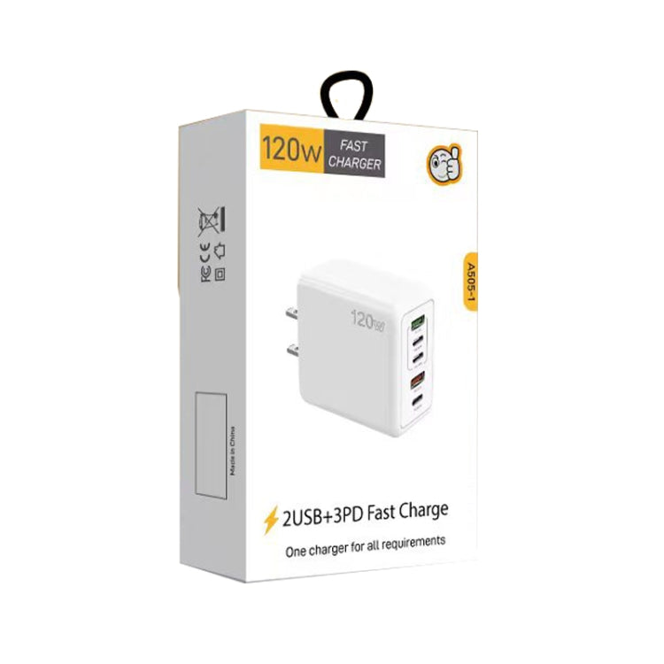 شاحن سريع متعدد المنافذ بقوة 120 واط PD3.0 مع 3 منافذ Type-C و2 USB مع كابل Type-C إلى Type-C، قابس الولايات المتحدة، قابس الولايات المتحدة + كابل C إلى C