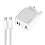 شاحن سريع متعدد المنافذ 120 واط PD3.0 مع 3 منافذ Type-C و2 USB مع كابل Type-C إلى Type-C، قابس المملكة المتحدة، قابس المملكة المتحدة + كابل C إلى C