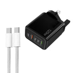 شاحن سريع متعدد المنافذ 120 واط PD3.0 مع 3 منافذ Type-C و2 USB مع كابل Type-C إلى Type-C، قابس المملكة المتحدة، قابس المملكة المتحدة + كابل C إلى C