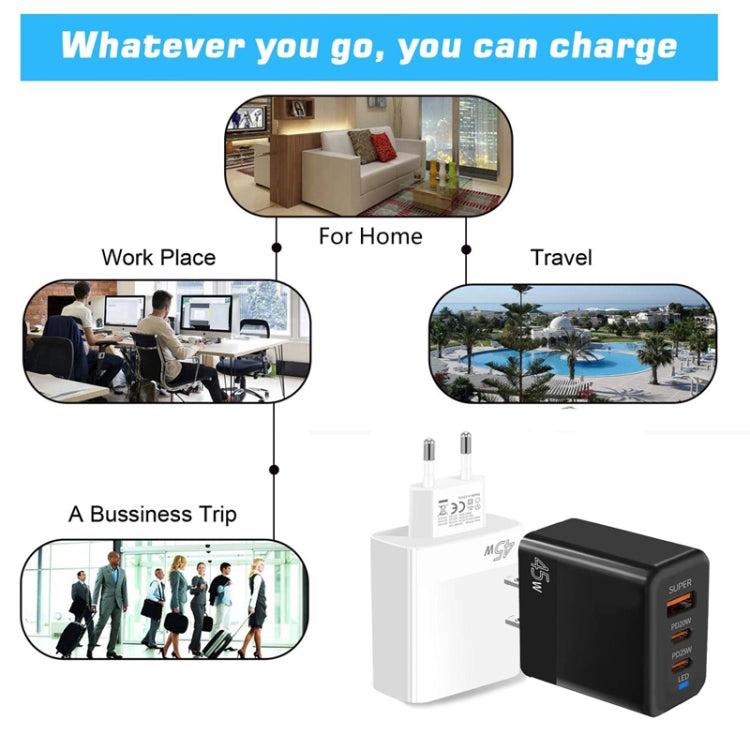 شاحن متوافق بالكامل 45 واط PD3.0 / PPS Type-C + QC3.0 USB، قابس الاتحاد الأوروبي، PD3.0 / PPS Type-C + QC3.0 USB (قابس الاتحاد الأوروبي)