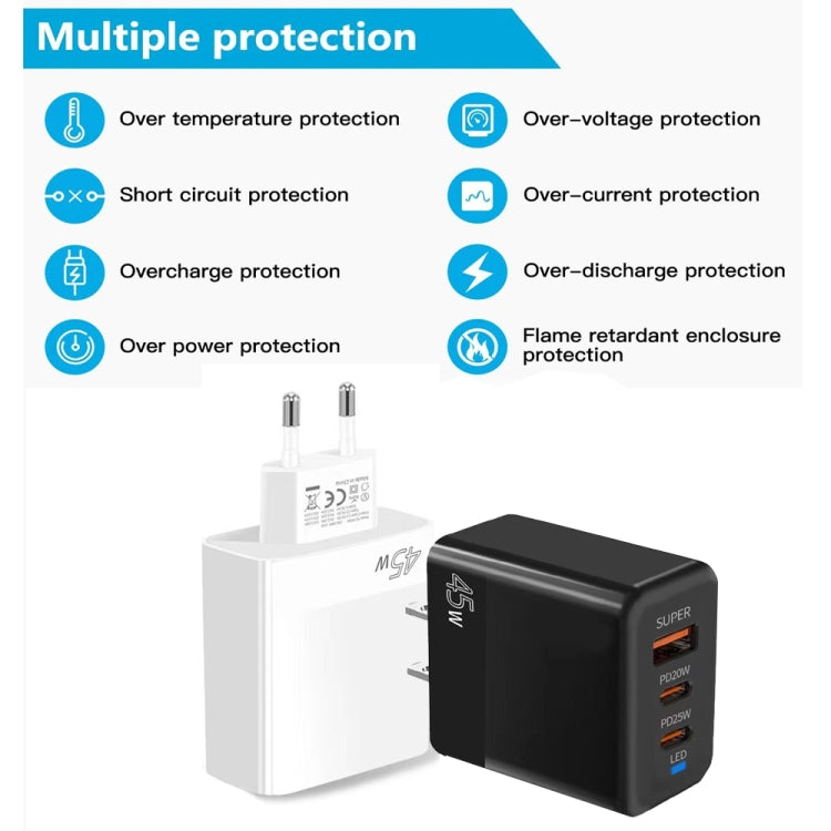 شاحن متوافق بالكامل 45 واط PD3.0 / PPS Type-C + QC3.0 USB، قابس الاتحاد الأوروبي، PD3.0 / PPS Type-C + QC3.0 USB (قابس الاتحاد الأوروبي)